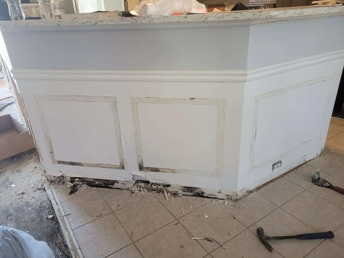 Water damage and mold on kitchen during Storm Damage Restoration in River Ridge